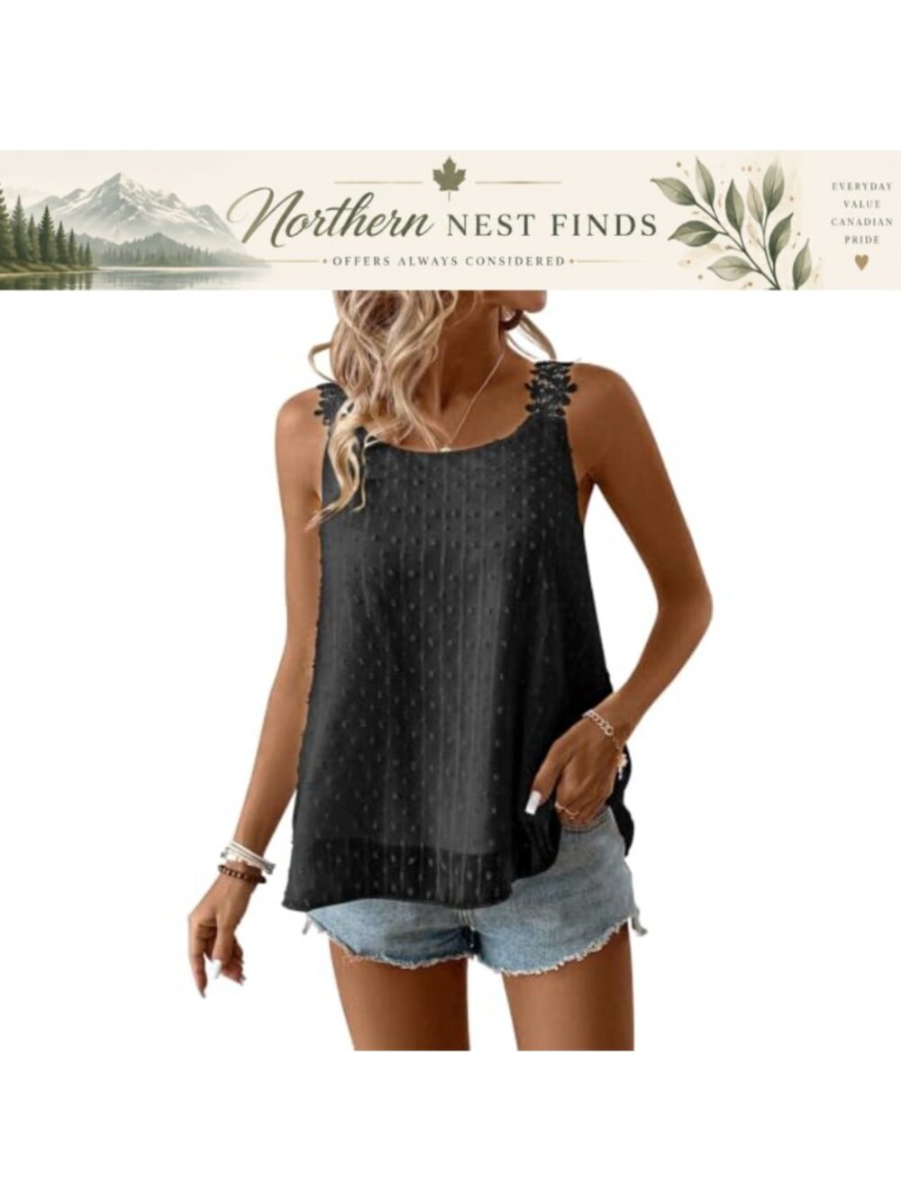 Women's Sleeveless Tank Top 100% Polyester Swiss Dot Lace Strap Summer Camisole